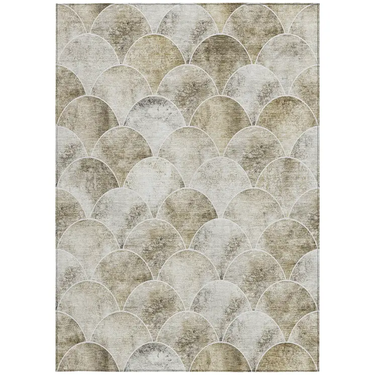 5' X 8' Beige Ivory And Tan Abstract Washable Indoor Outdoor Area Rug