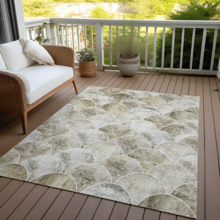 5' X 8' Beige Ivory And Tan Abstract Washable Indoor Outdoor Area Rug
