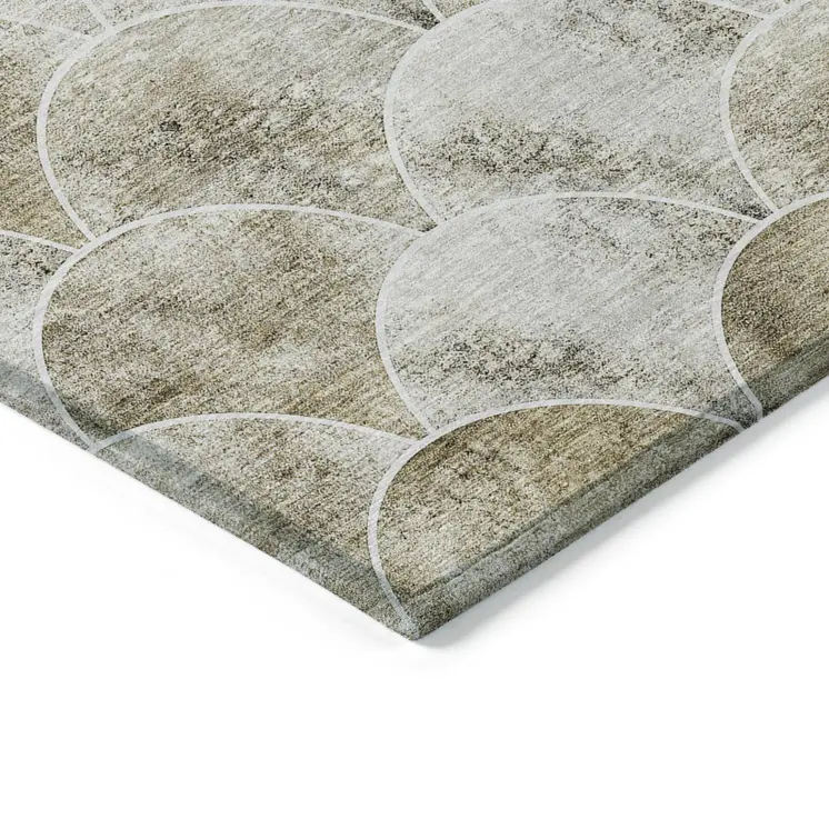 5' X 8' Beige Ivory And Tan Abstract Washable Indoor Outdoor Area Rug