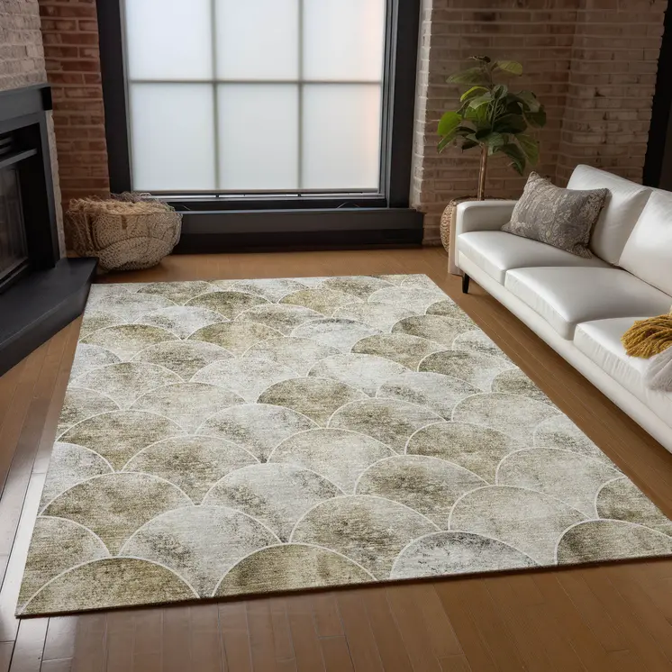 5' X 8' Beige Ivory And Tan Abstract Washable Indoor Outdoor Area Rug