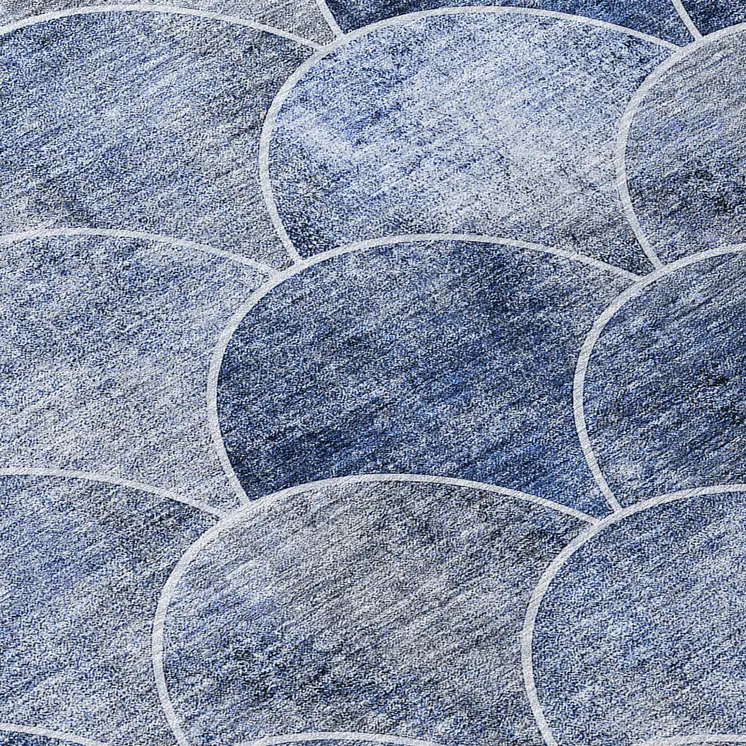 8' Denim Blue And Gray Round Abstract Washable Indoor Outdoor Area Rug