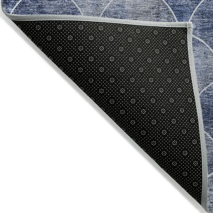 9' X 12' Denim Blue And Gray Abstract Washable Indoor Outdoor Area Rug