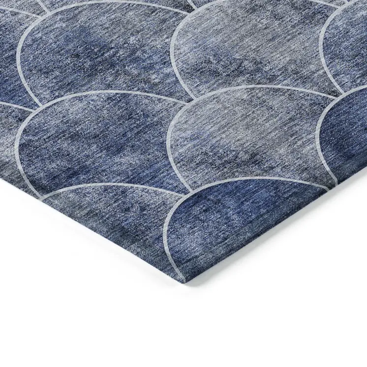 9' X 12' Denim Blue And Gray Abstract Washable Indoor Outdoor Area Rug