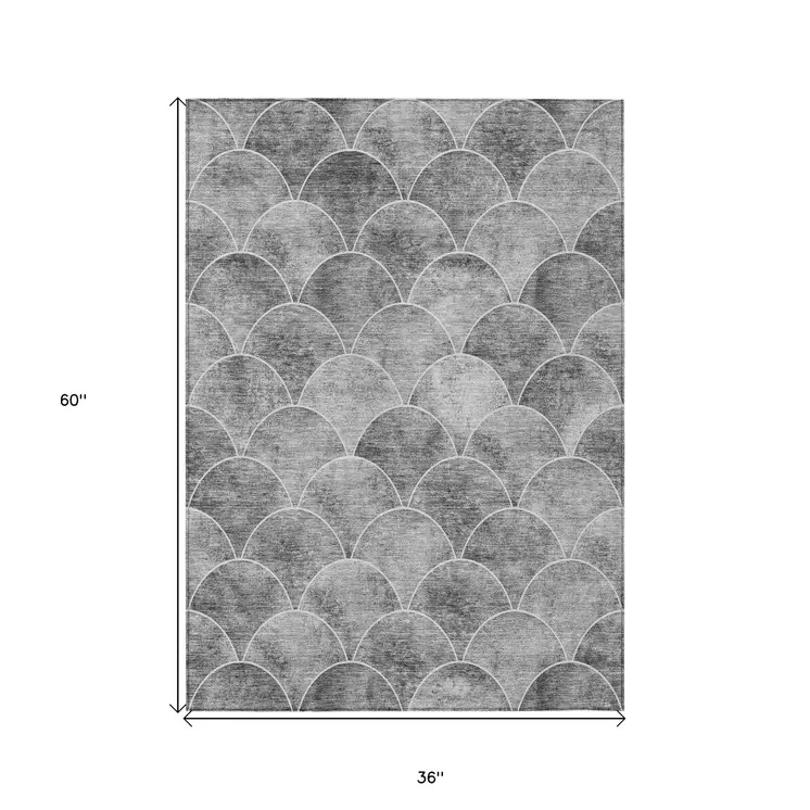 3' X 5' Gray Charcoal And Ivory Abstract Washable Indoor Outdoor Area Rug