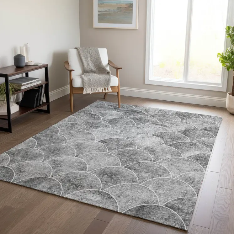 3' X 5' Gray Charcoal And Ivory Abstract Washable Indoor Outdoor Area Rug