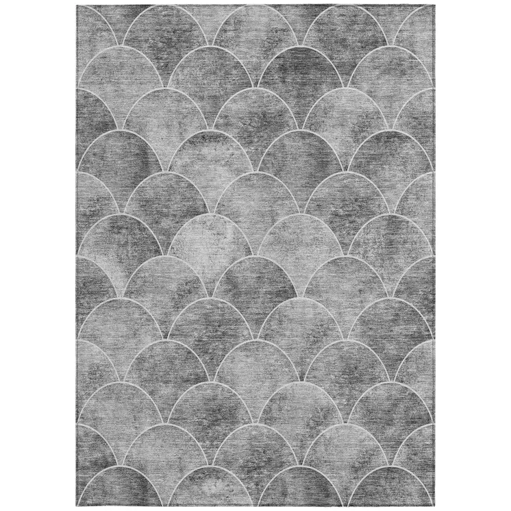 8' X 10' Gray Charcoal And Ivory Abstract Washable Indoor Outdoor Area Rug