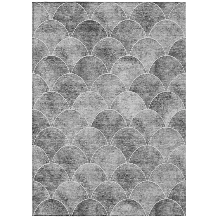 8' X 10' Gray Charcoal And Ivory Abstract Washable Indoor Outdoor Area Rug