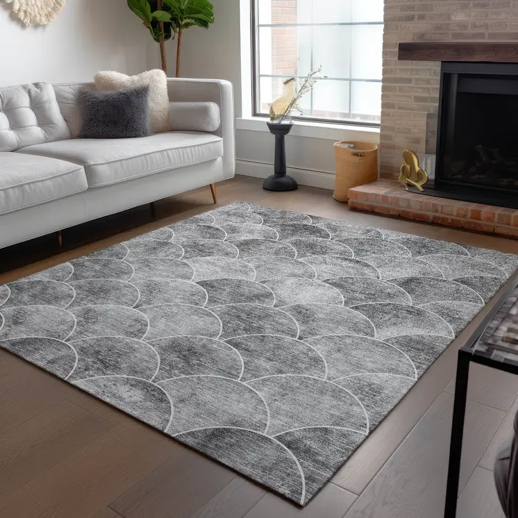 10' X 14' Gray Charcoal And Ivory Abstract Washable Indoor Outdoor Area Rug