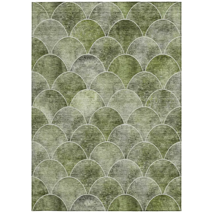 9' X 12' Green And Ivory Abstract Washable Indoor Outdoor Area Rug
