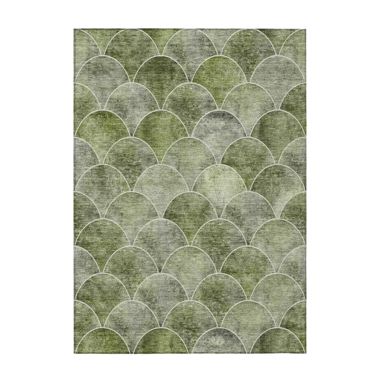9' X 12' Green And Ivory Abstract Washable Indoor Outdoor Area Rug
