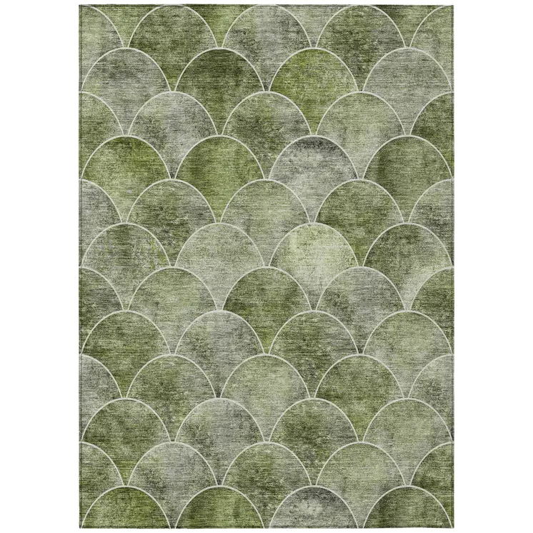 9' X 12' Green And Ivory Abstract Washable Indoor Outdoor Area Rug