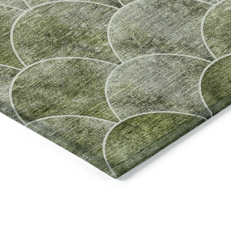 10' X 14' Green And Ivory Abstract Washable Indoor Outdoor Area Rug