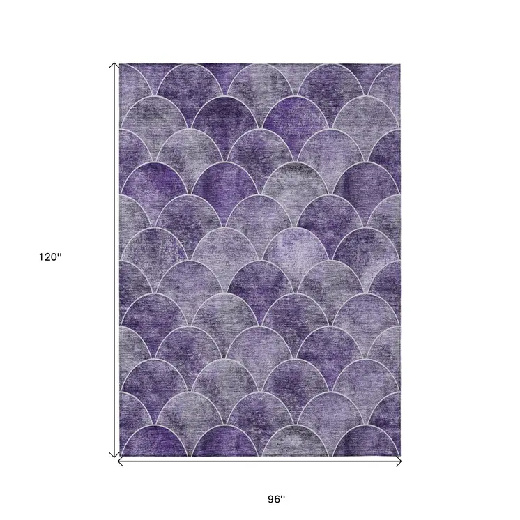 8' X 10' Purple Lilac And Lavender Abstract Washable Indoor Outdoor Area Rug
