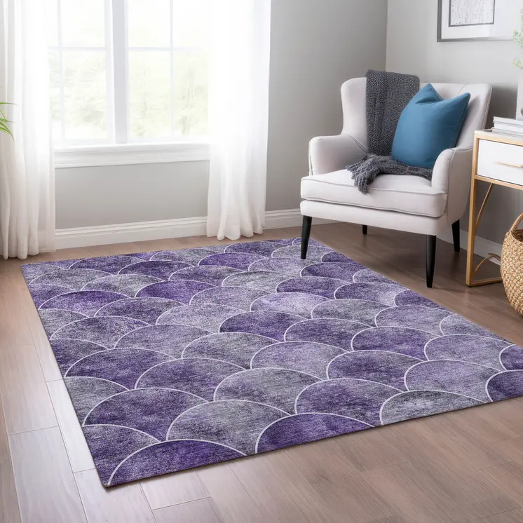 8' X 10' Purple Lilac And Lavender Abstract Washable Indoor Outdoor Area Rug