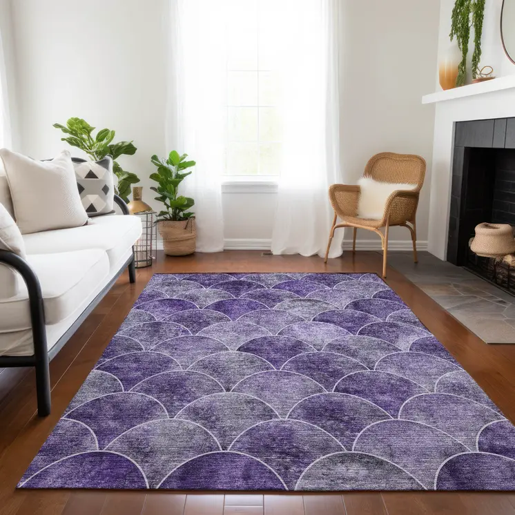 8' X 10' Purple Lilac And Lavender Abstract Washable Indoor Outdoor Area Rug