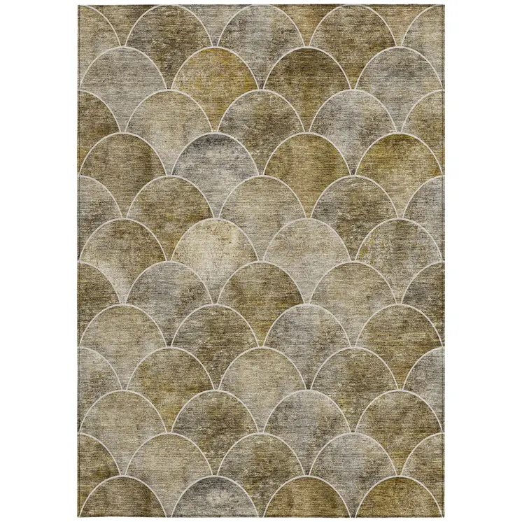 5' X 8' Taupe Beige And Gray Abstract Washable Indoor Outdoor Area Rug