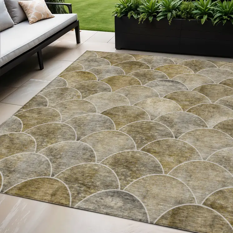 5' X 8' Taupe Beige And Gray Abstract Washable Indoor Outdoor Area Rug