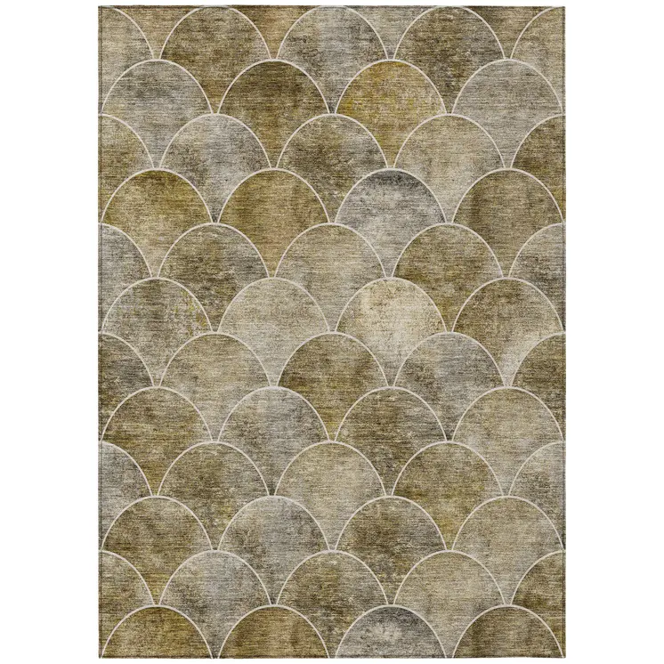 5' X 8' Taupe Beige And Gray Abstract Washable Indoor Outdoor Area Rug
