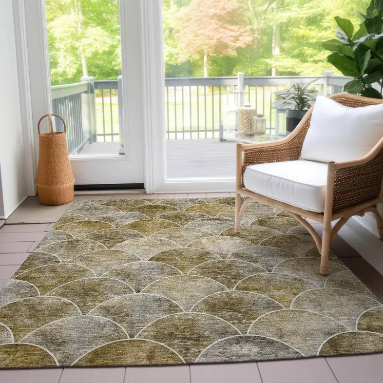 5' X 8' Taupe Beige And Gray Abstract Washable Indoor Outdoor Area Rug