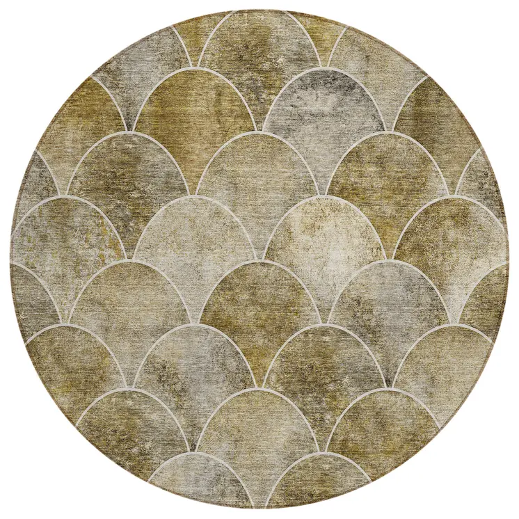8' Taupe Beige And Gray Round Abstract Washable Indoor Outdoor Area Rug