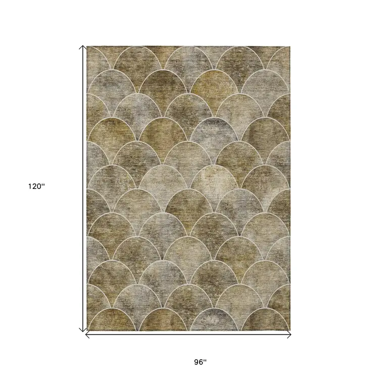 8' X 10' Taupe Beige And Gray Abstract Washable Indoor Outdoor Area Rug