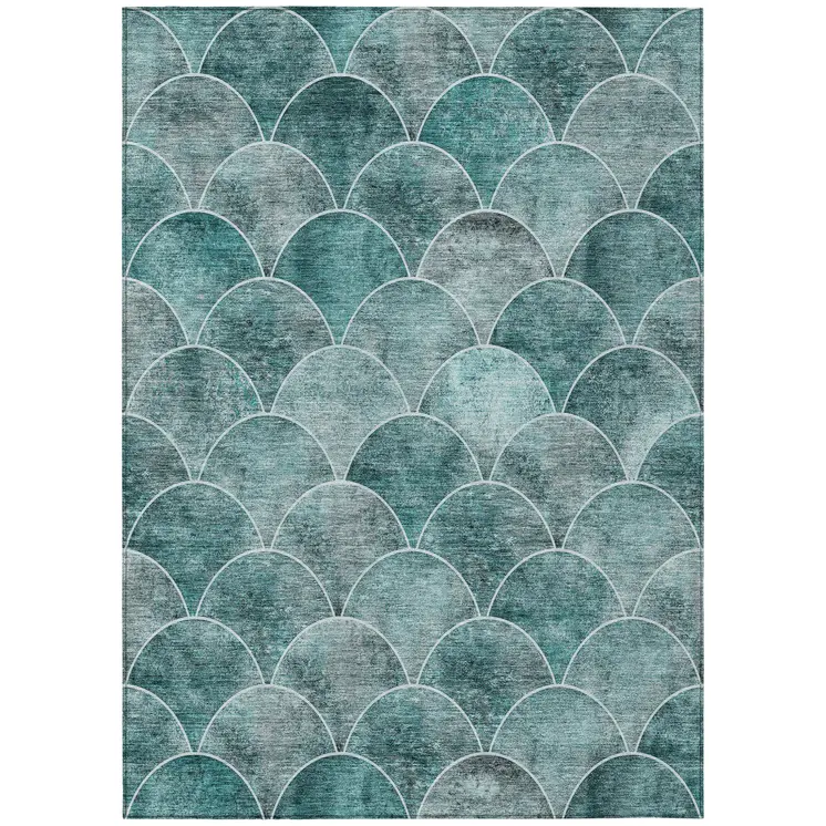 5' X 8' Teal Blue Aqua And Gray Abstract Washable Indoor Outdoor Area Rug