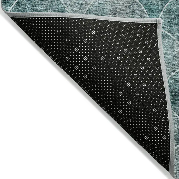 5' X 8' Teal Blue Aqua And Gray Abstract Washable Indoor Outdoor Area Rug