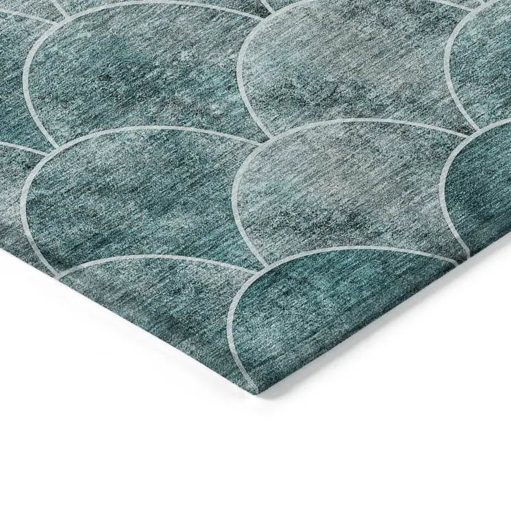 5' X 8' Teal Blue Aqua And Gray Abstract Washable Indoor Outdoor Area Rug