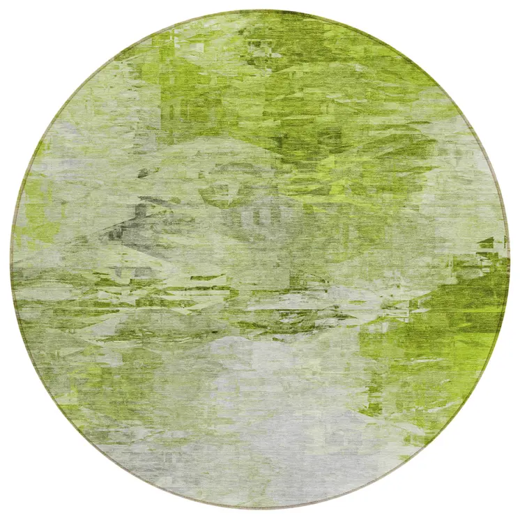 8' Artichoke Green And Lime Green Round Abstract Washable Indoor Outdoor Area Rug