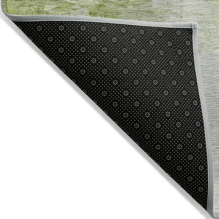 8' Artichoke Green And Lime Green Round Abstract Washable Indoor Outdoor Area Rug