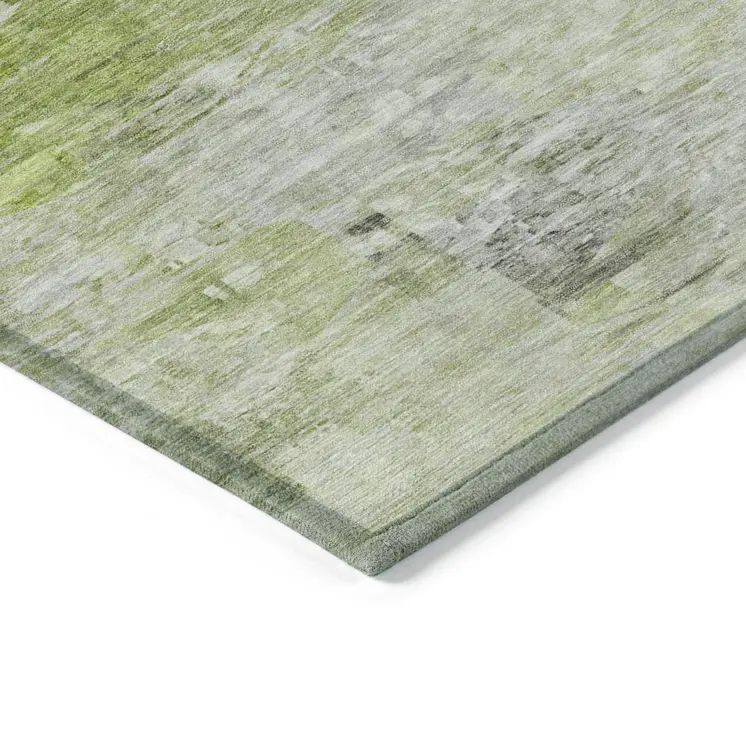 8' Artichoke Green And Lime Green Round Abstract Washable Indoor Outdoor Area Rug