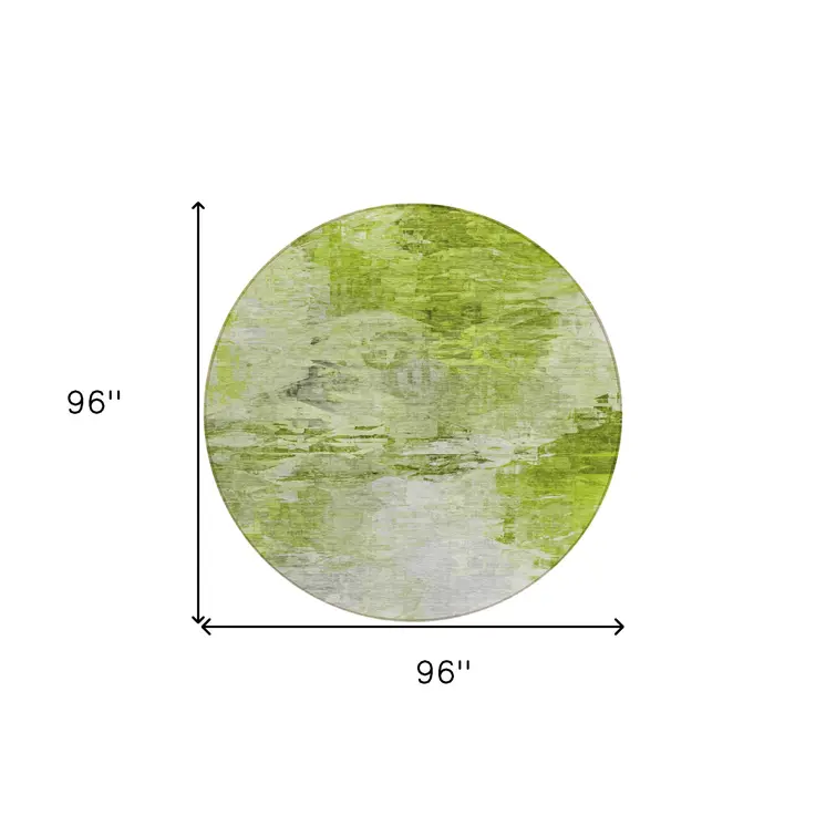 8' Artichoke Green And Lime Green Round Abstract Washable Indoor Outdoor Area Rug