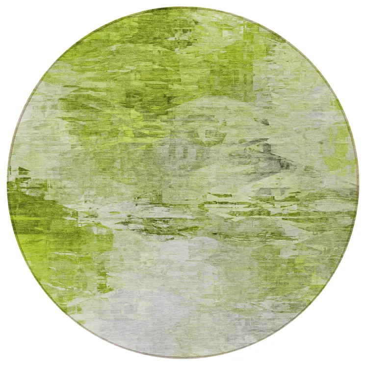 8' Artichoke Green And Lime Green Round Abstract Washable Indoor Outdoor Area Rug