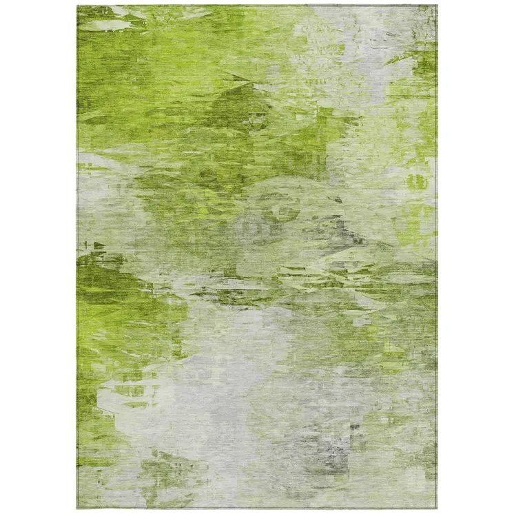 8' X 10' Artichoke Green And Lime Green Abstract Washable Indoor Outdoor Area Rug
