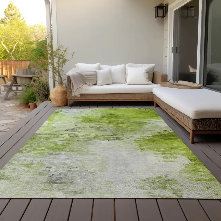 8' X 10' Artichoke Green And Lime Green Abstract Washable Indoor Outdoor Area Rug