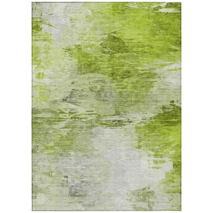 8' X 10' Artichoke Green And Lime Green Abstract Washable Indoor Outdoor Area Rug
