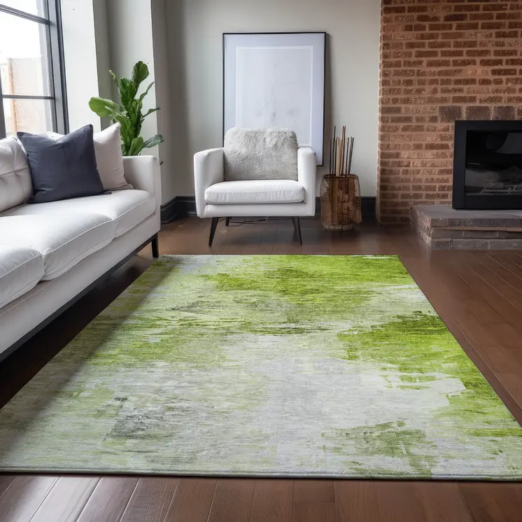 8' X 10' Artichoke Green And Lime Green Abstract Washable Indoor Outdoor Area Rug