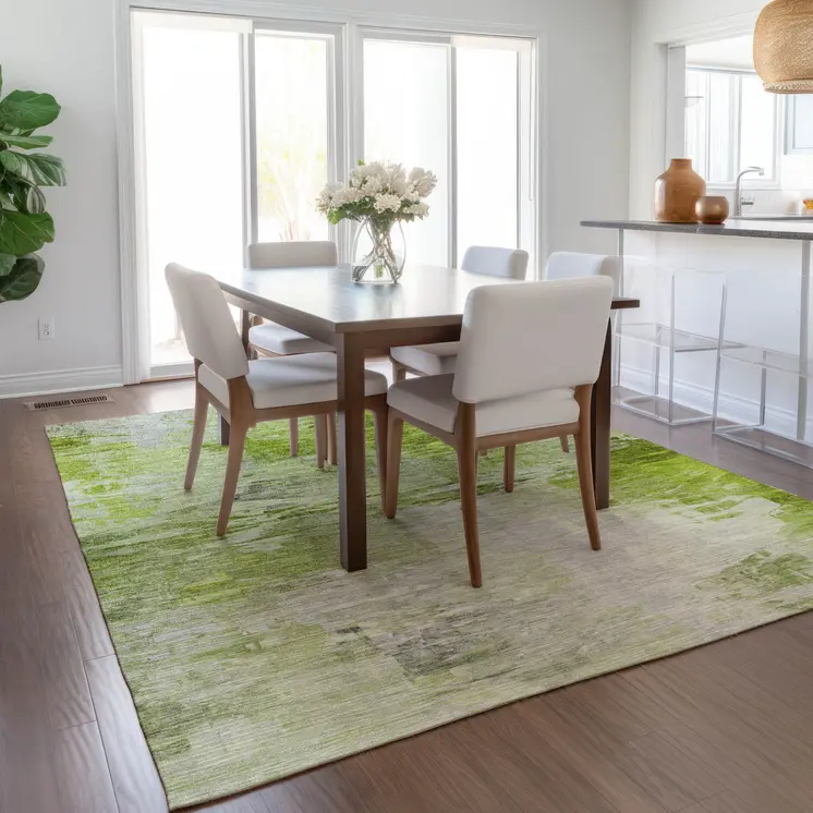 8' X 10' Artichoke Green And Lime Green Abstract Washable Indoor Outdoor Area Rug
