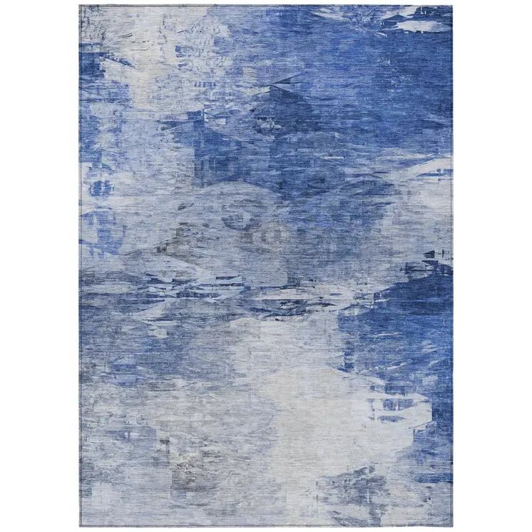 10' X 14' Denim Blue And Sky Blue Abstract Washable Indoor Outdoor Area Rug