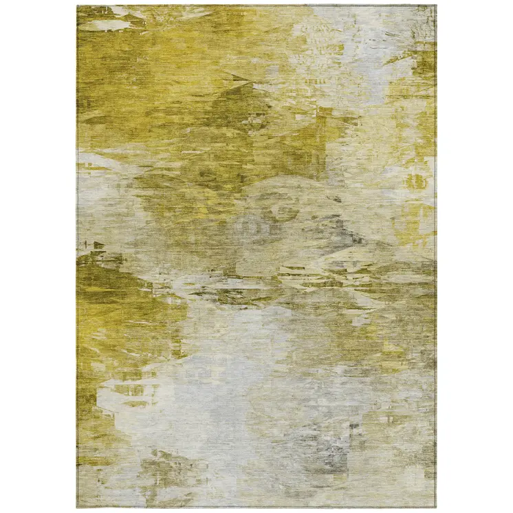 5' X 8' Gold Beige And Wheat Abstract Washable Indoor Outdoor Area Rug