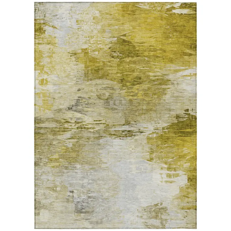 8' X 10' Gold Beige And Wheat Abstract Washable Indoor Outdoor Area Rug