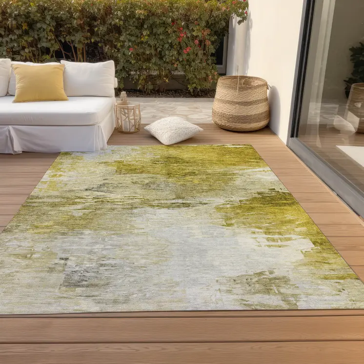 9' X 12' Gold Beige And Wheat Abstract Washable Indoor Outdoor Area Rug
