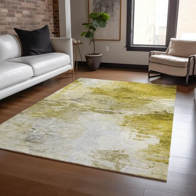9' X 12' Gold Beige And Wheat Abstract Washable Indoor Outdoor Area Rug