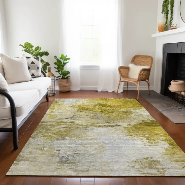 9' X 12' Gold Beige And Wheat Abstract Washable Indoor Outdoor Area Rug