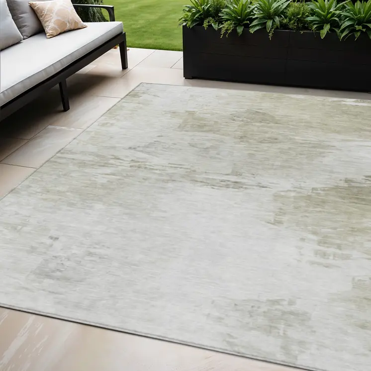 5' X 8' Ivory Beige And Taupe Abstract Washable Indoor Outdoor Area Rug