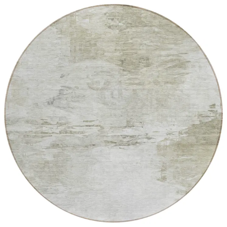 8' Ivory Beige And Taupe Round Abstract Washable Indoor Outdoor Area Rug