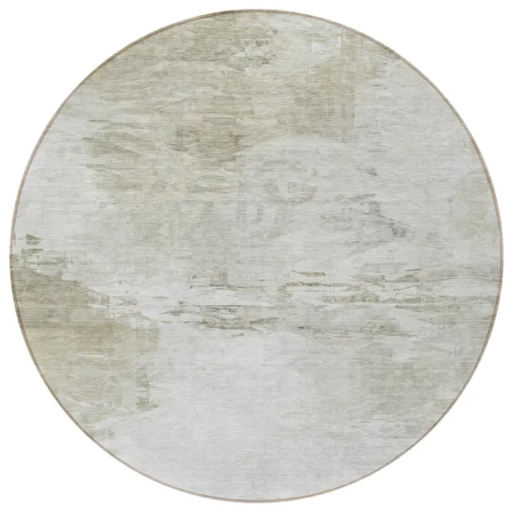 8' Ivory Beige And Taupe Round Abstract Washable Indoor Outdoor Area Rug