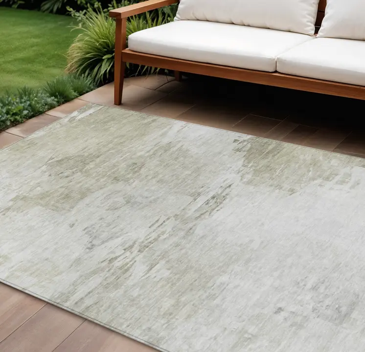 8' X 10' Ivory Beige And Taupe Abstract Washable Indoor Outdoor Area Rug
