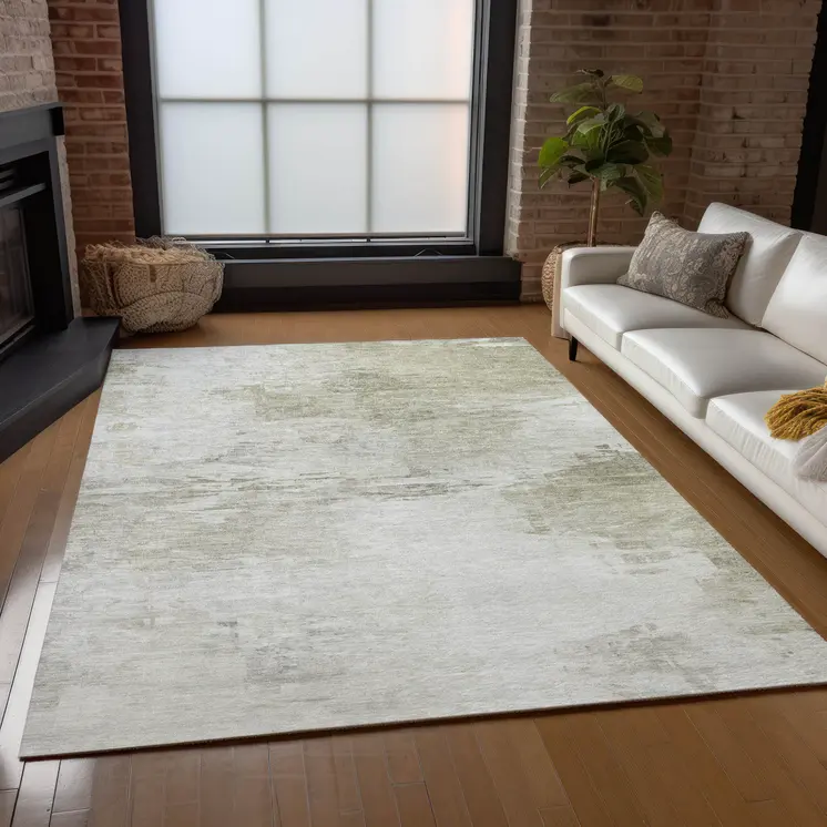 8' X 10' Ivory Beige And Taupe Abstract Washable Indoor Outdoor Area Rug