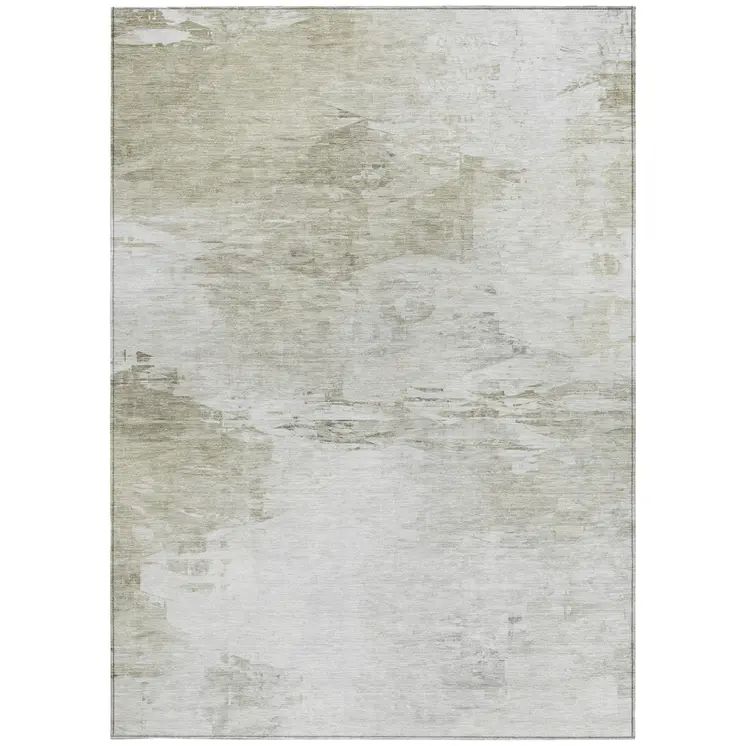 9' X 12' Ivory Beige And Taupe Abstract Washable Indoor Outdoor Area Rug